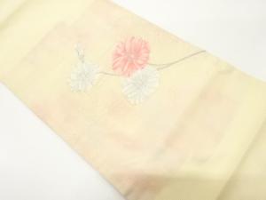 絽　枝花模様織り出し　名古屋帯